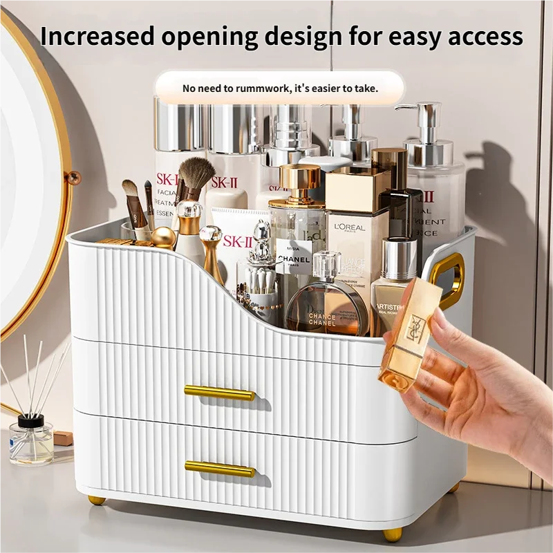 Luxury Skincare Organizer - กล่องเก็บเครื่องสำอางขนาดใหญ่หรูหราพร้อมลิ้นชัก ป้องกันฝุ่น สำหรับจัดระเบียบเครื่องสำอางและผลิตภัณฑ์บำรุงผิวบนโต๊ะเครื่องแป้ง