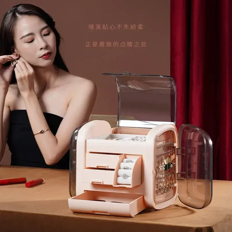 Luxury Skincare Organizer - กล่องเครื่องสำอาง LED หรูหราพร้อมกระจก HD - กล่องเก็บเครื่องสำอางพลาสติกขนาดใหญ่,