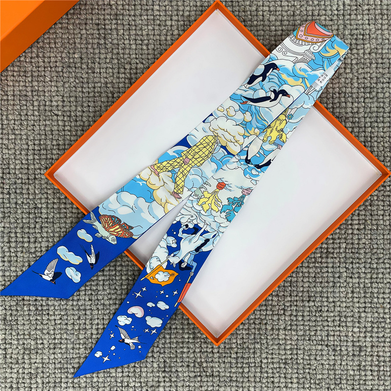 Luxury Skincare Headband - Pobing ผ้าพันคอผ้าไหมทอลายทแยง18เมตร/เมตรผ้าแบรนด์หรูสำหรับผู้หญิงผ้าพันคอผูกโบว์ผ้าพันหัวผ้าพันคอสกินนียาวขนาดเล็ก86*5ซม.