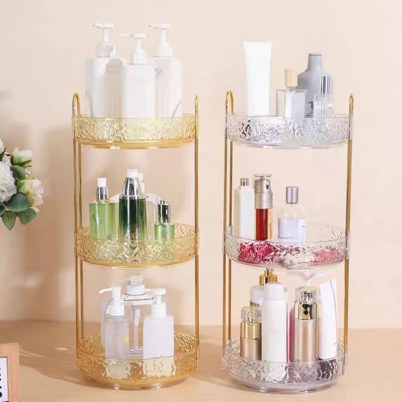 Luxury Skincare Organizer - กล่องเก็บของแบบหมุนลายคลื่นน้ำ 1 ชิ้น สำหรับห้องนอน/ห้องน้ำ วางบนโต๊ะเครื่องแป้ง สำหรับใส่เครื่องสำอาง