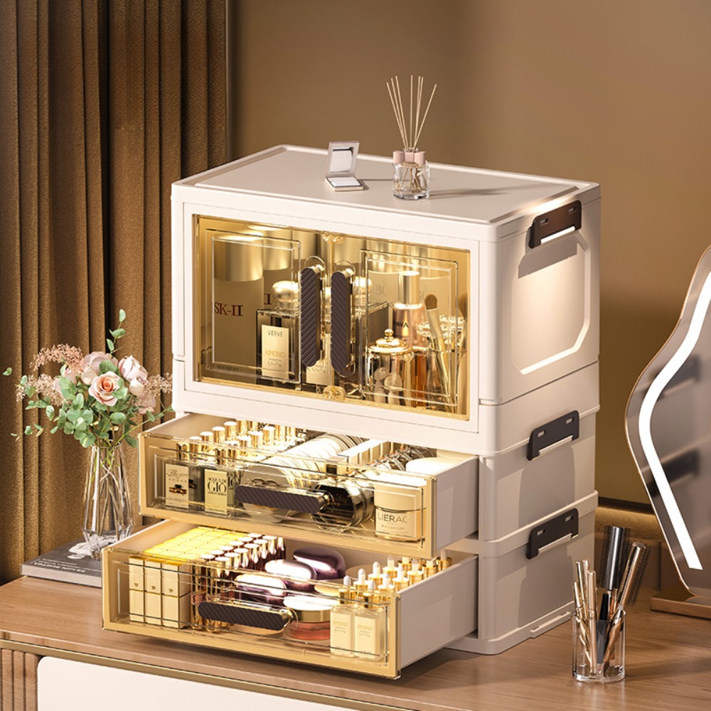 Luxury Skincare Organizer - ออแกไนเซอร์เครื่องสําอาง 3 ชั้นอเนกประสงค์, ออแกไนเซอร์แต่งหน้าแบบพับได้, โต๊ะเครื่องแป้งตั้งโต๊ะ, ลิ้นชักออแกไนเซอร์,